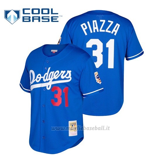 Maglia Baseball Uomo Los Angeles Dodgers Mike Piazza Cooperstown Collezione Mesh Button-Up Azul